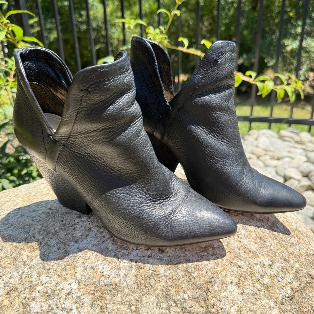 Splendid Cheryl Women's Black Leather Cone Heel Ankle Booties Size 9 Casual